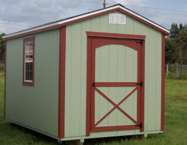 green and red custom storage shed for sale in lake park fl