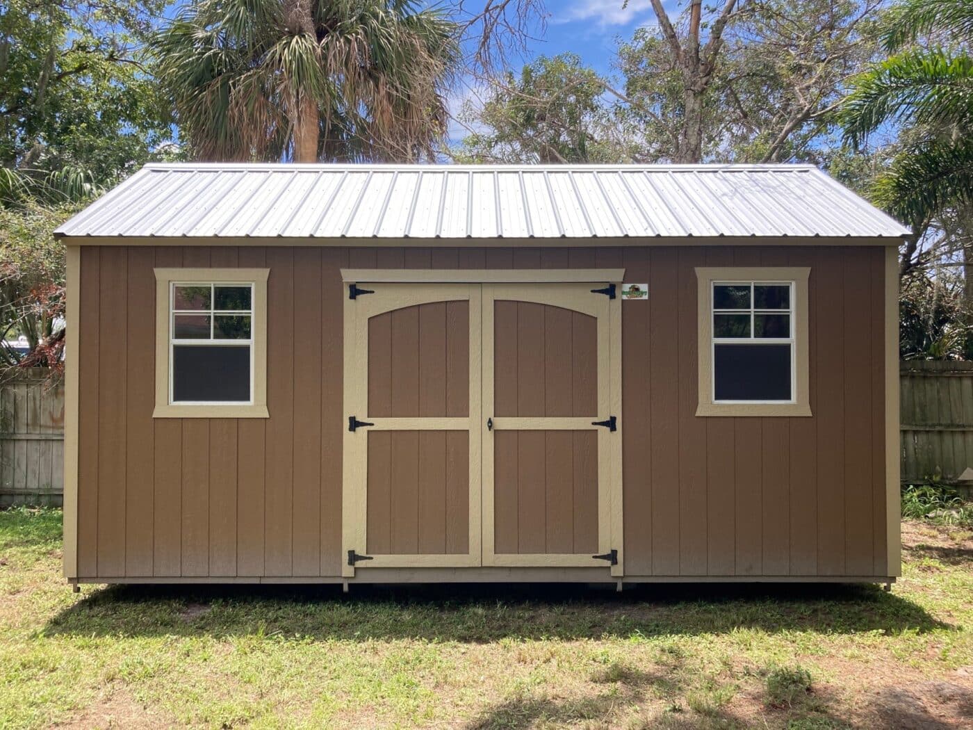 brown side gable shed 