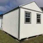 white lofted gable shed