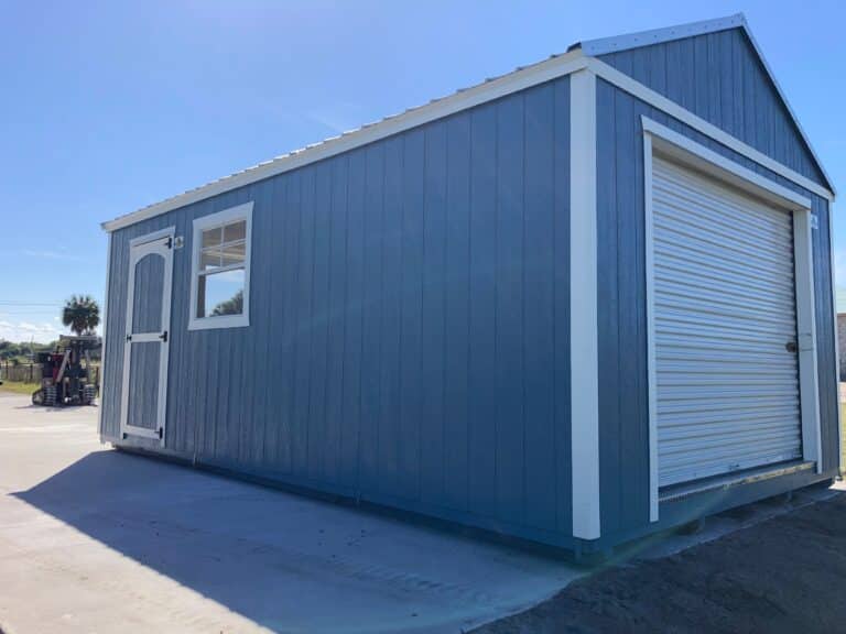 blue lofted garage shed