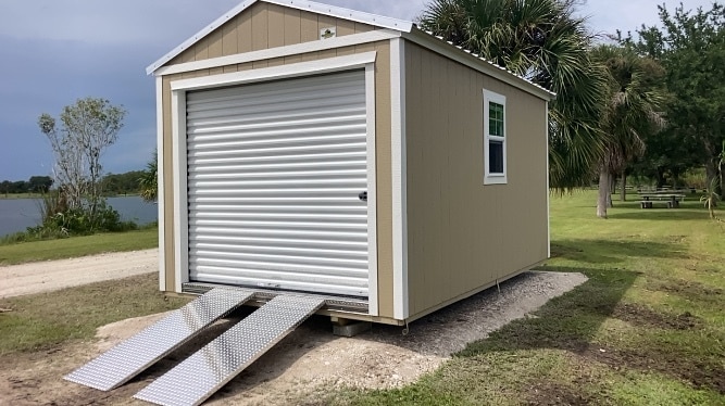 a beige garage shed with ramps in fort lauderdale fl