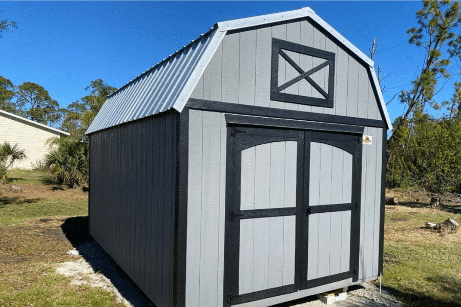 gray and black trimmed rent to own sheds in florida