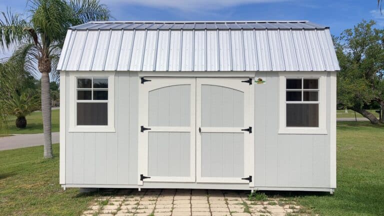 a white barn-style shed for sale in winter park fl