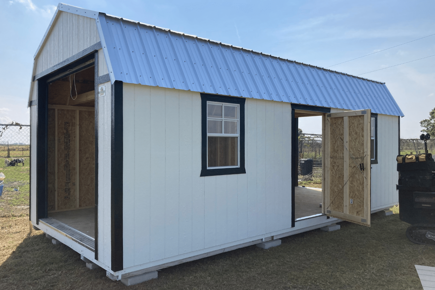 white garage shed with door and window in miami fl